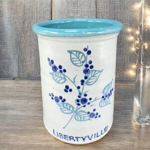 Great Bay Pottery NH Stoneware Crock Utensil Holder Pottery Vase Gray Green VTG